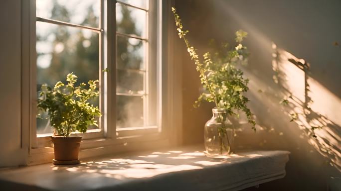 阳光透过窗户 窗户上的玻璃窗