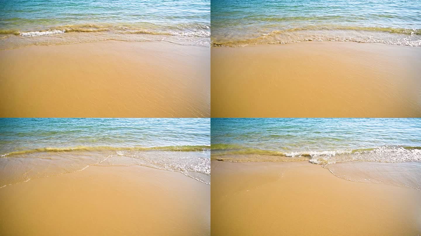 大海海岛海浪浪花冲刷沙滩升格特写