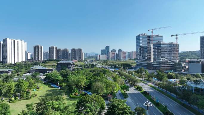 广州知识城广场创新大道航拍知新路城市道路
