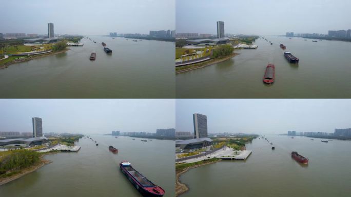 南京城市长江大桥轮船航运自然风光航拍