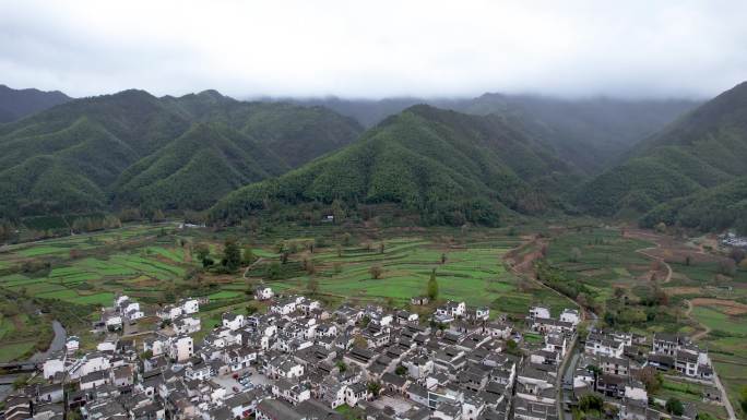 宏村皖南古村落徽派建筑世界文化遗产航拍