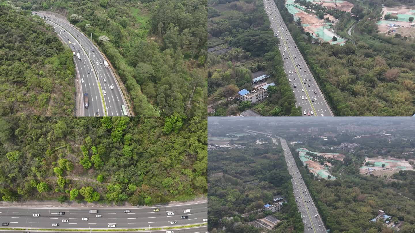 4k高速公路广州城市山风景树林车繁华