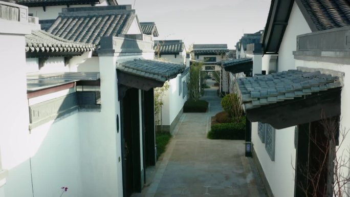 无人机拍摄的中式别墅民居景观