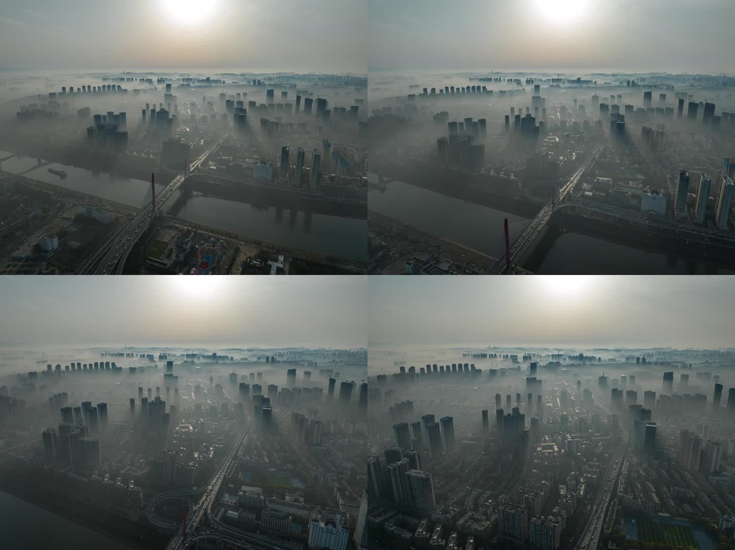 宜昌市西陵区至喜大桥早高峰航拍延时平流雾