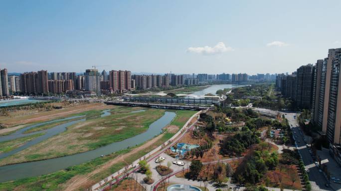 四川德阳城市航拍 旌湖 青衣江闸桥