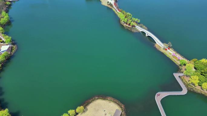 航拍春天里的苏州昆山玉湖湿地公园
