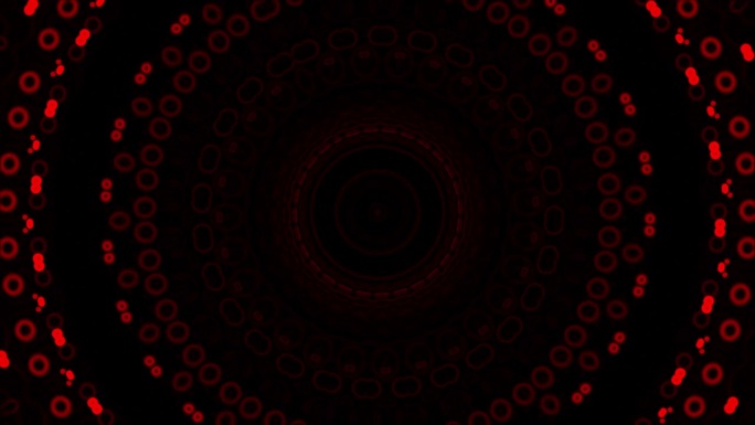 发光的亮红色点和线连接在一起的分形万花筒与无缝同心脉冲回路