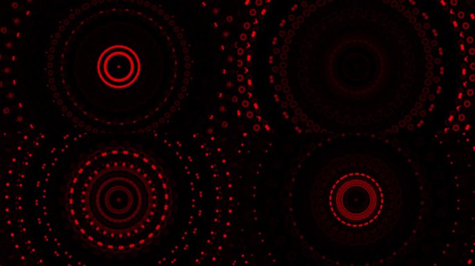 发光的亮红色点和线连接在一起的分形万花筒与无缝同心脉冲回路