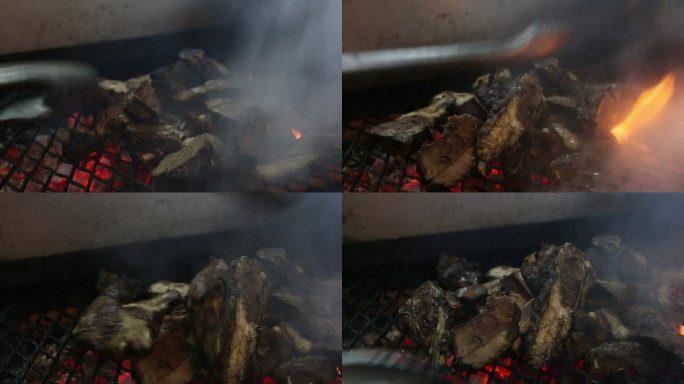 用热煤烤羊肉的过程