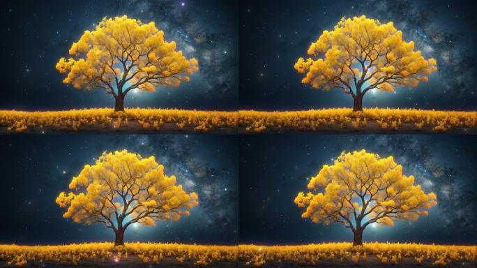 4K唯美梦幻星空星夜艺术抽象梵高大树背景