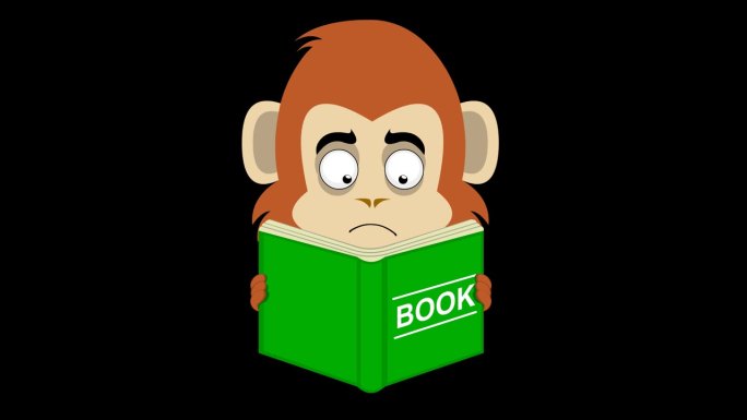 视频动画头猴，灵长类动物或黑猩猩卡通读物