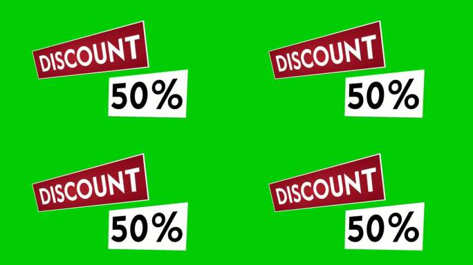 折扣50%的文字动画运动图形适合您的闪购，黑色星期五，购物项目的商业概念上的绿色屏幕