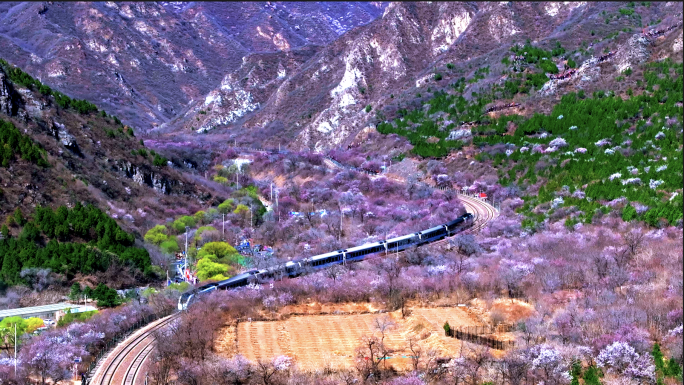 航拍长城 北京居庸关 开往春天的列车