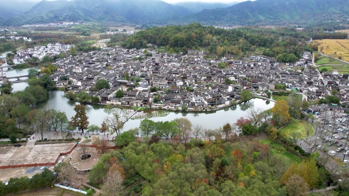 宏村皖南古村落徽派建筑世界文化遗产航拍