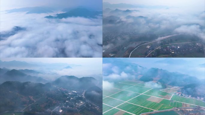 浙江衢州开化山区农村云海风景风光航拍延时