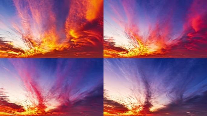 延时拍摄的美丽的自然景观的火云在日落