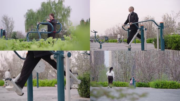阿莱拍摄全民健身公园体育健身设施老人晨练
