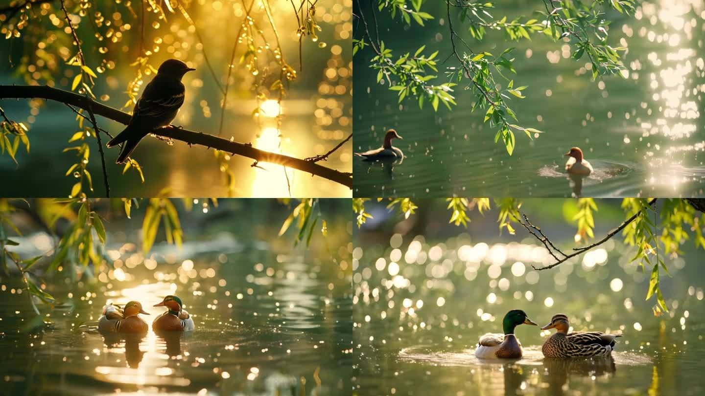 春天风景春暖花开夏天夏至小鸟蝴蝶小草