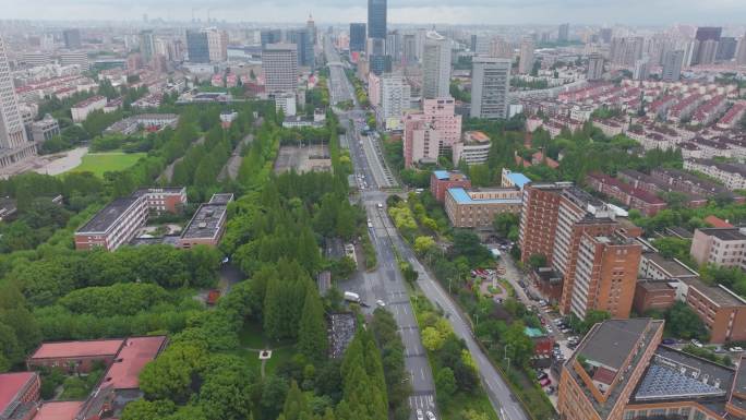 上海市杨浦区邯郸路航拍大柏树立交桥城市风