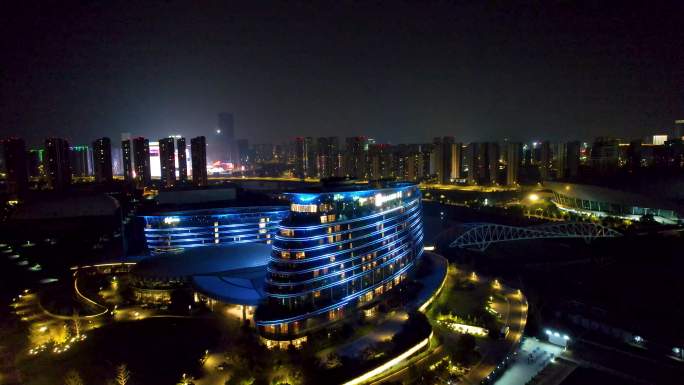 南京城市夜景长江之舟建筑风光航拍