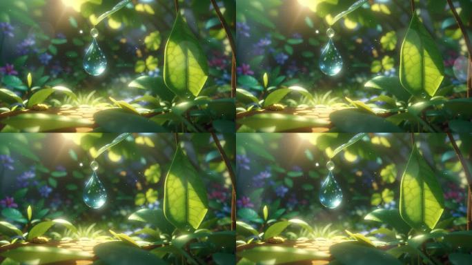 4K卡通三维3D绿色生态绿植春天森林背景