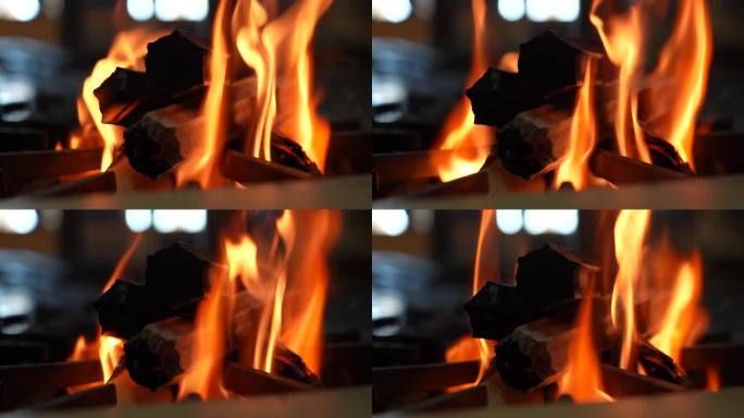 火焰 炭火 厨房烤碳 火苗 后厨处理碳