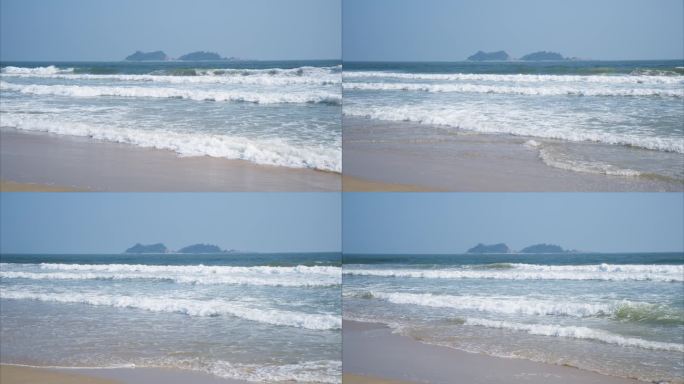 【4K】海浪和海平面上远处的小岛