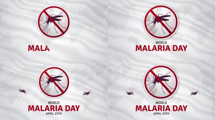 快乐的世界疟疾日4月25日运动与蚊子停止剪影标志插图