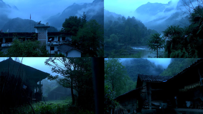 秦岭深处的古村落清晨村庄，电影机拍摄