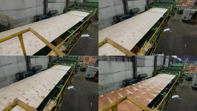 工厂自动化生产胶合板。