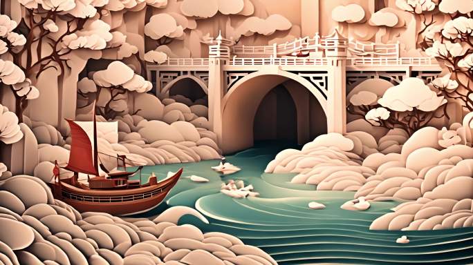 中式卡通雕塑建筑帆船