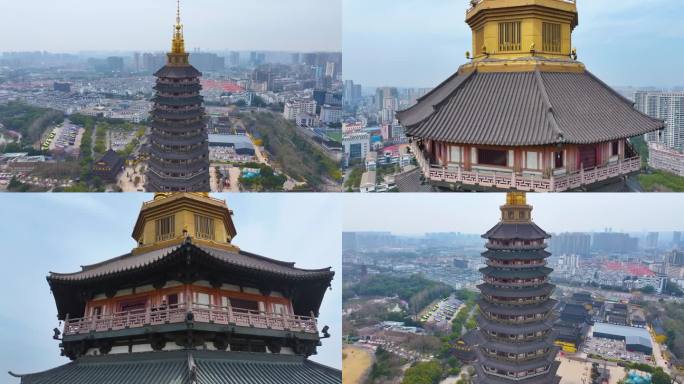 江苏常州天宁禅寺古塔红梅公园航拍天宁区城