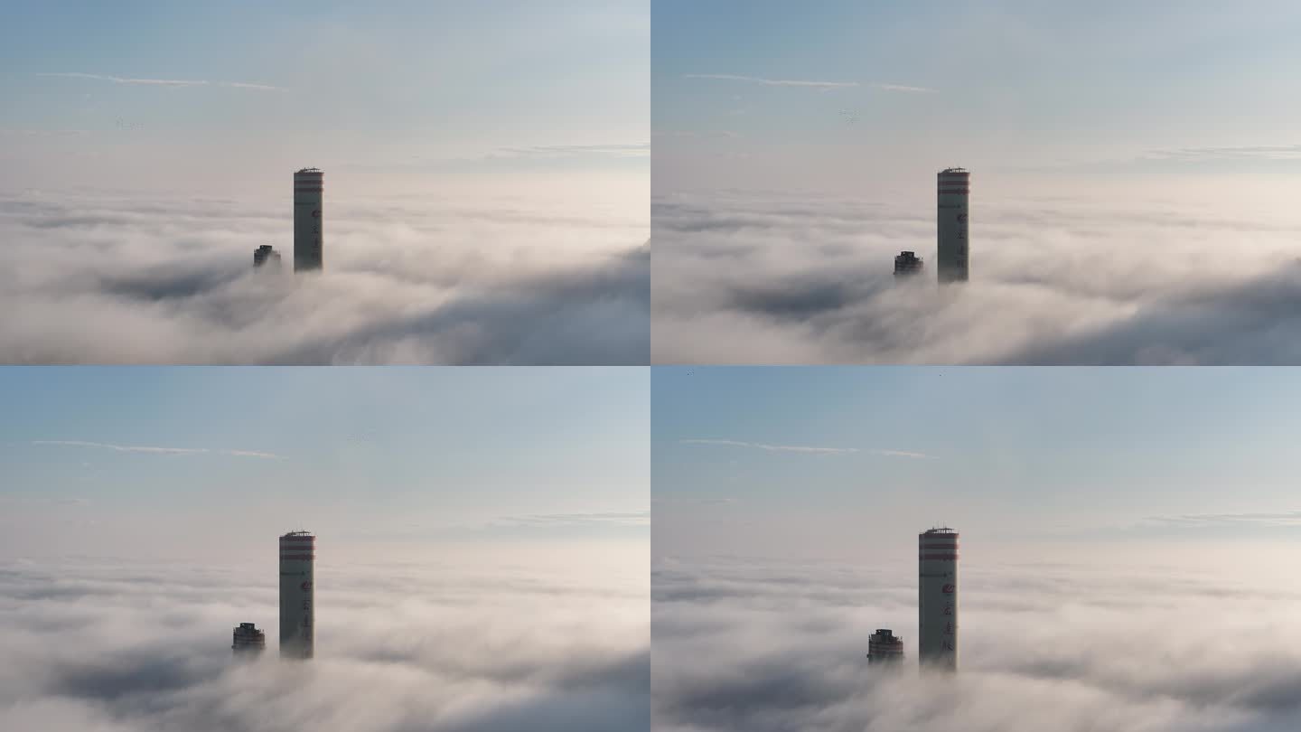 云雾中的高大建筑