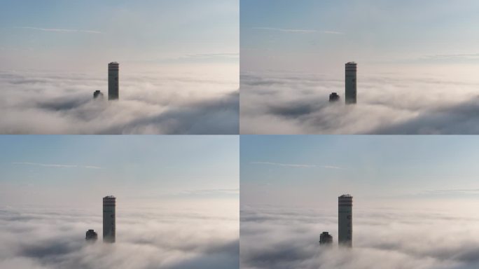 云雾中的高大建筑