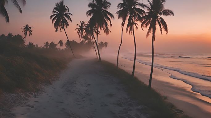 沙滩上的椰子树木空境