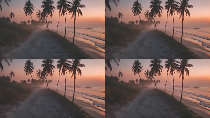 沙滩上的椰子树木空境