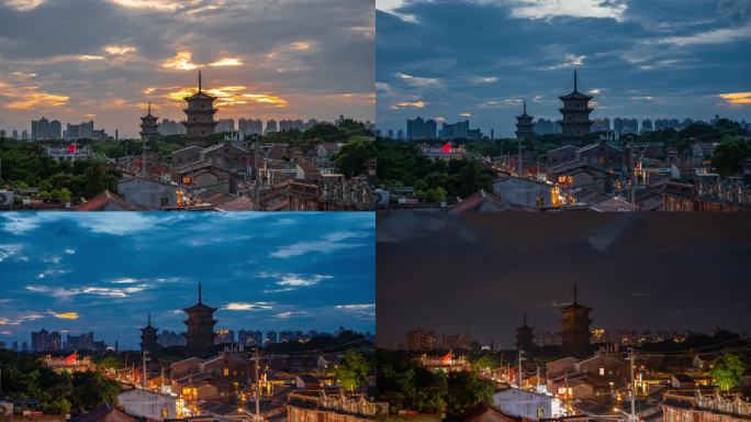 泉州西街开元寺东西塔风光夜景4k延时