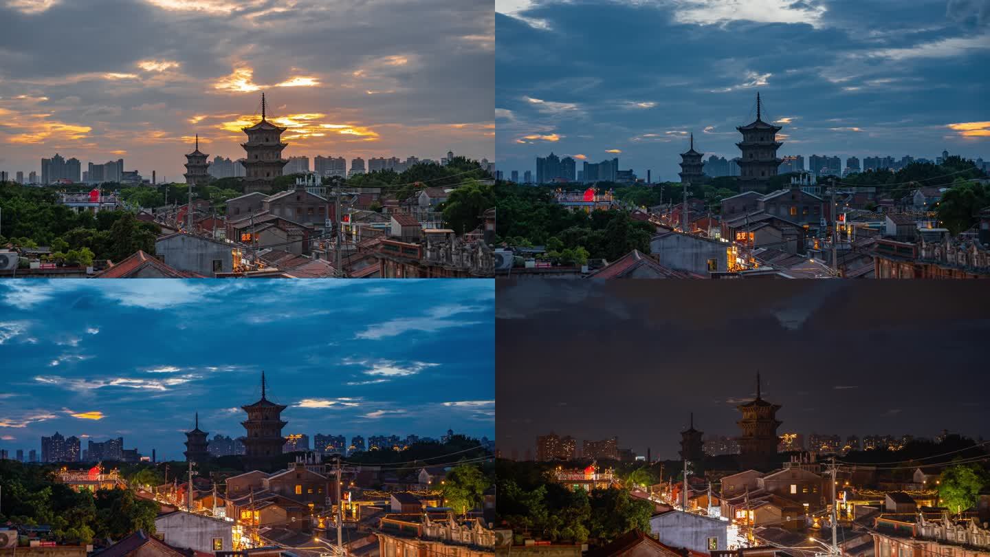 泉州西街开元寺东西塔风光夜景4k延时