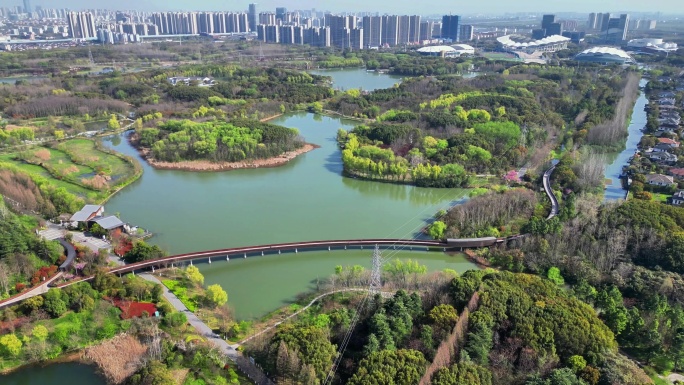 4K高清航拍苏州昆山市城市生态森林公园