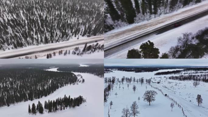 航拍芬兰拉普兰北极地区雪景