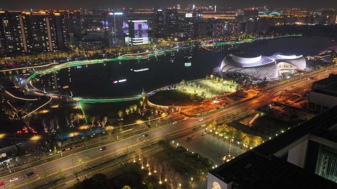 金沙湖公园 夜景亮灯 大剧院 钱塘区