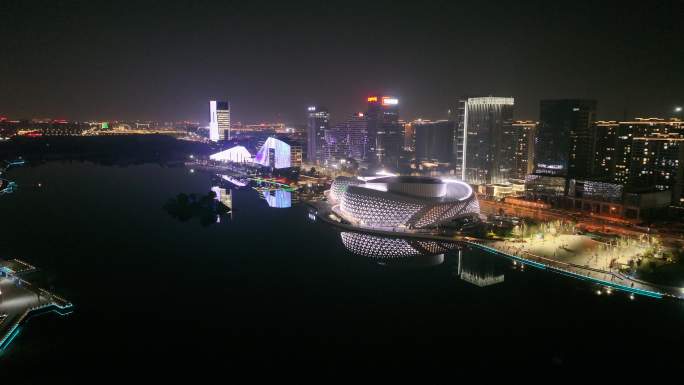 金沙湖公园 夜景亮灯 大剧院 钱塘区