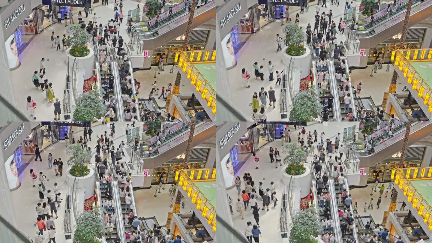 4K实拍广州天河路正佳广场逛街购物的市民