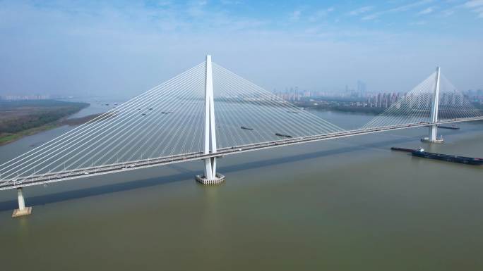南京城市长江大桥轮船航运自然风光航拍