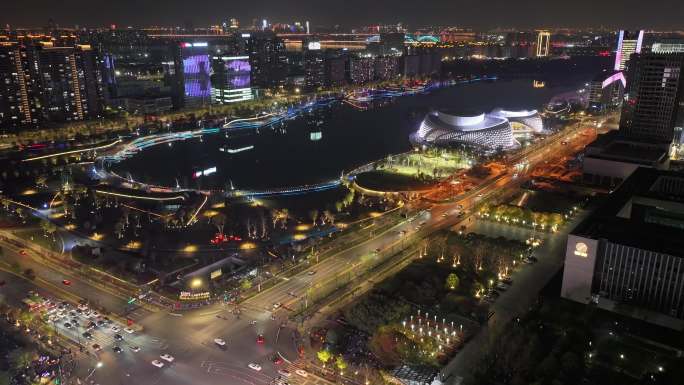 金沙湖公园 夜景亮灯 大剧院 钱塘区