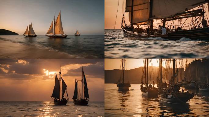 夕阳下的帆船
