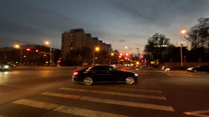 北京 十字路口 夜景 红绿灯