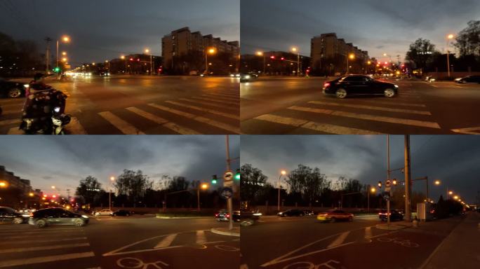 北京 十字路口 夜景 红绿灯