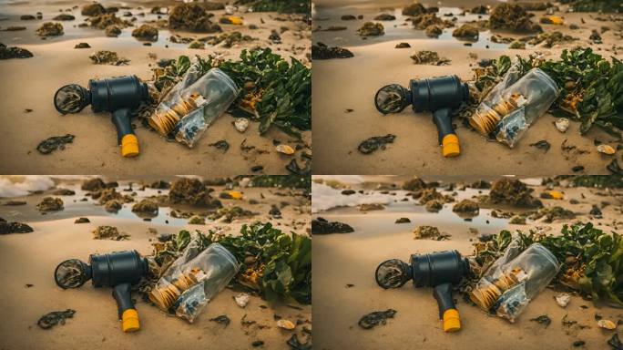 塑料垃圾和其他垃圾在潮汐标记水下