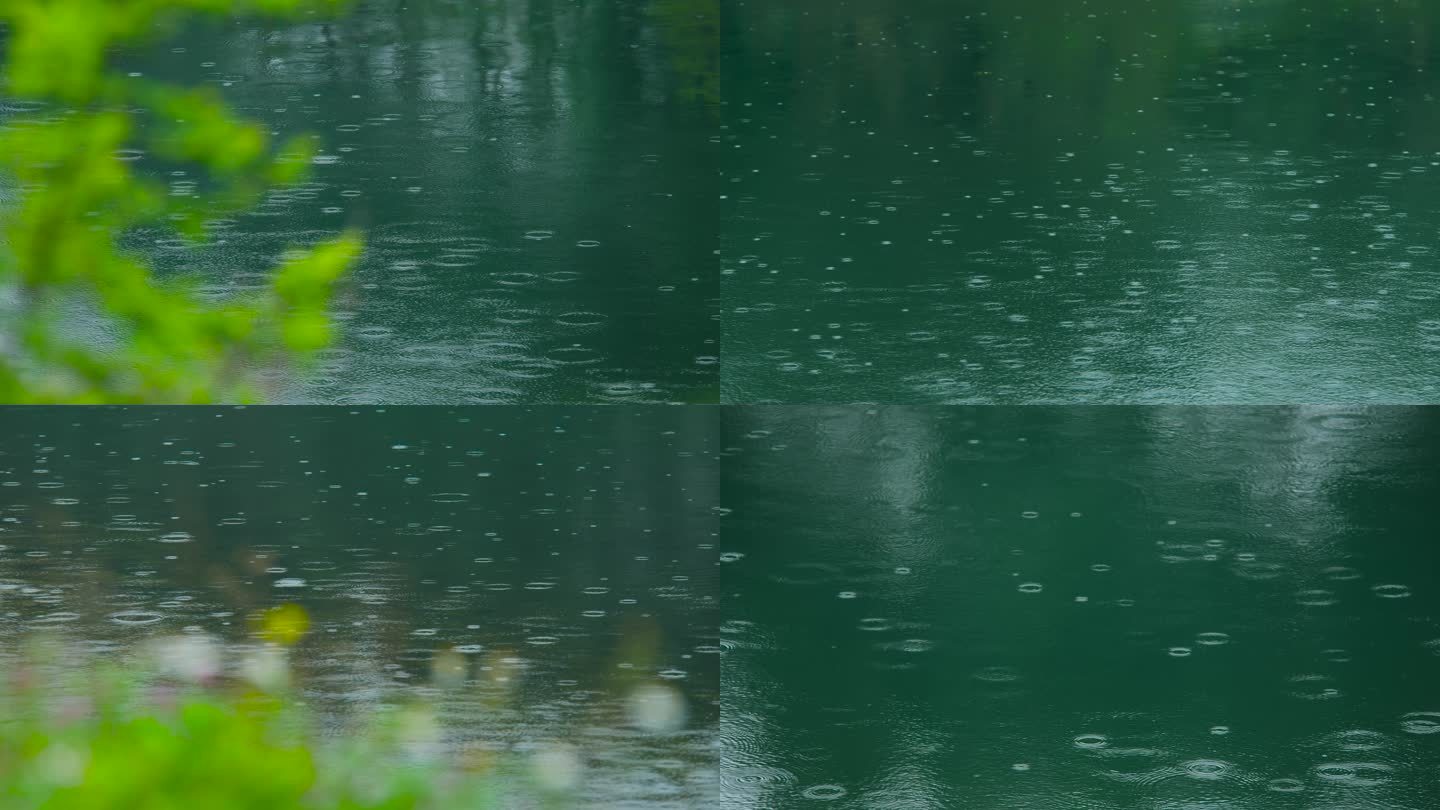 下雨雨滴水面